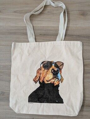 Q-tees Canvas Dog Biodiversity Tote Bag with Sunglass Dog Print